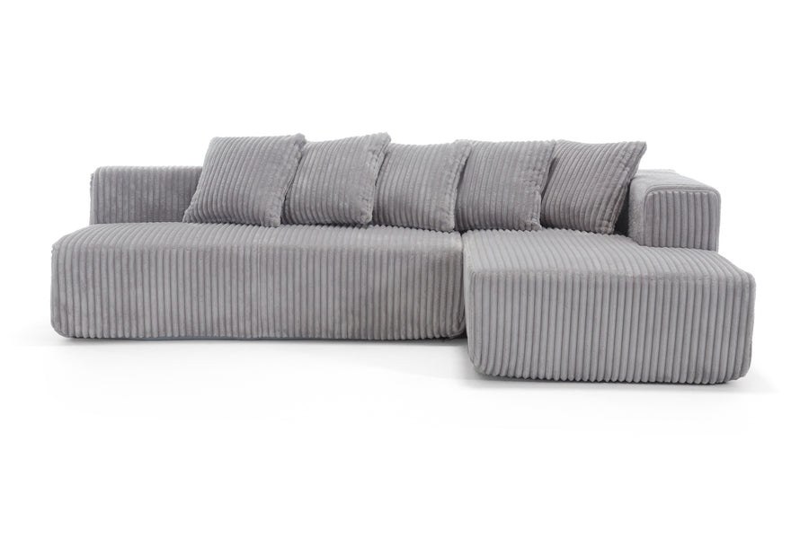 Valencia Alexus Corduroy Fabric Right Chaise Sectional Lounge, Light Grey