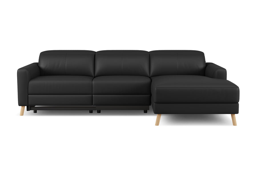 Valencia Elodie Top Grain Leather Sectional Lounge, Three Seats with Right Chaise, Black