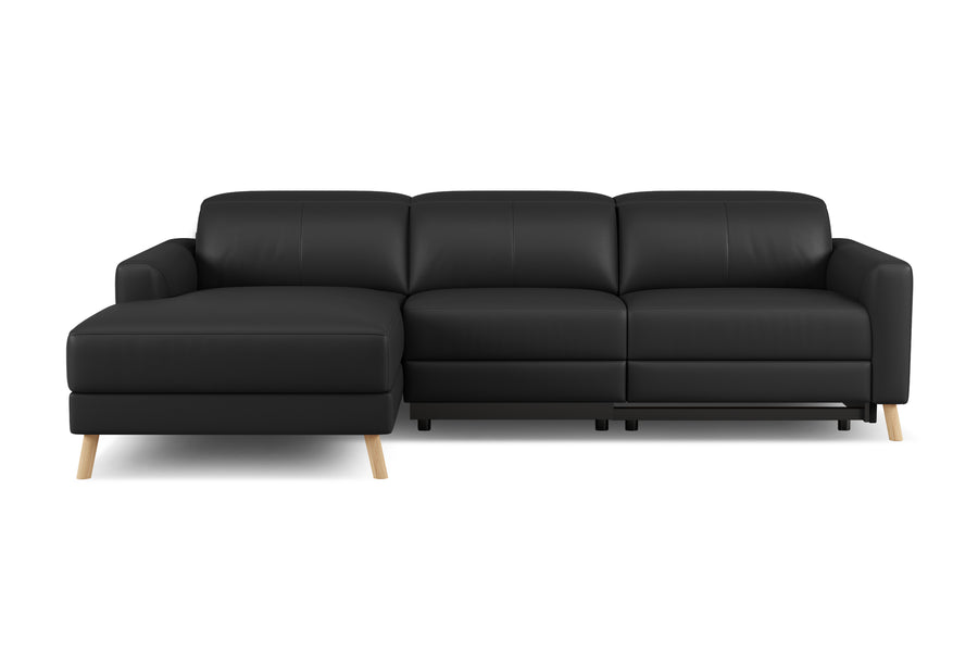 Valencia Elodie Top Grain Leather Sectional Lounge, Three Seats with Left Chaise, Black