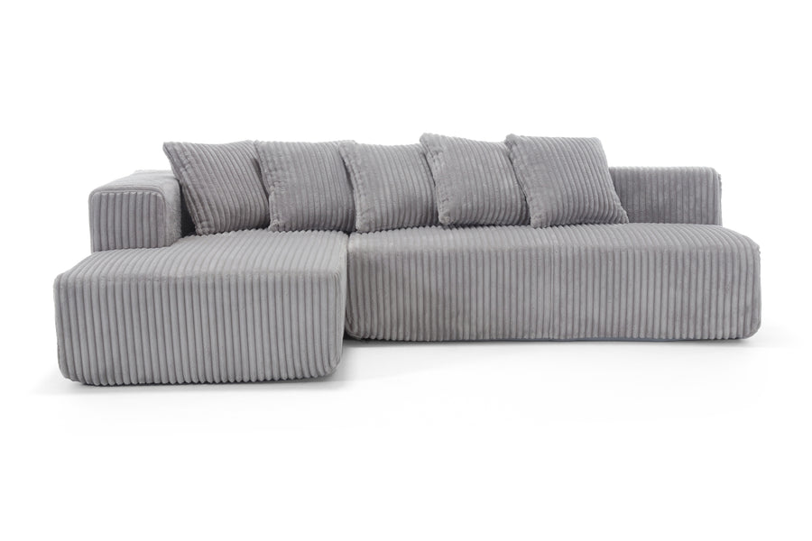 Valencia Alexus Corduroy Fabric Left Chaise Sectional Lounge, Light Grey