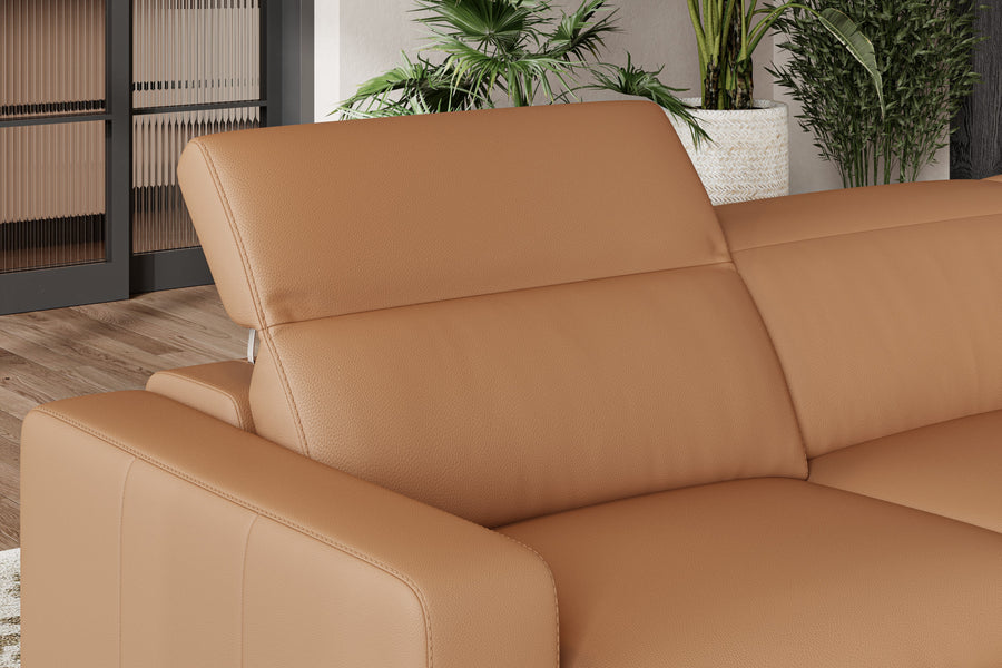 Valencia Clara Leather Reclining Sectional Lounge, Right Hand Chaise, Cognac