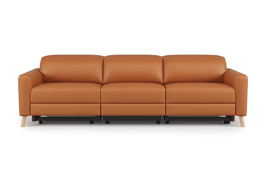 Valencia Elodie Top Grain Leather Three Seats with Double Recliners Lounge, Cognac