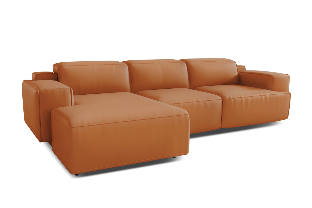 Valencia Valentina Leather Three Seats with Left Chaise Recliner Lounge, Cognac