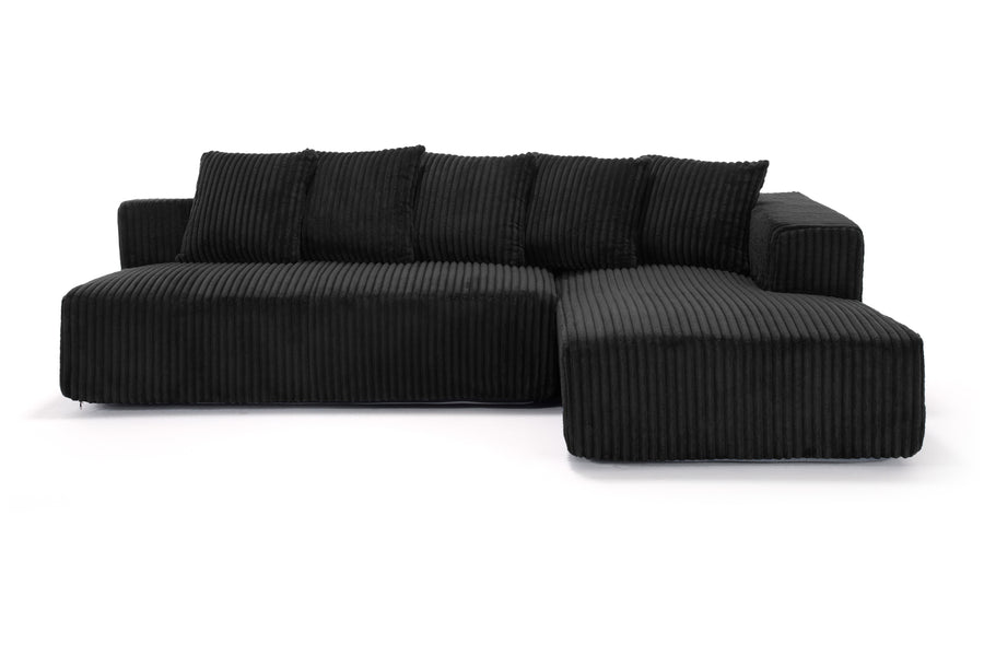 Valencia Alexus Corduroy Fabric Right Chaise Sectional Lounge, Black