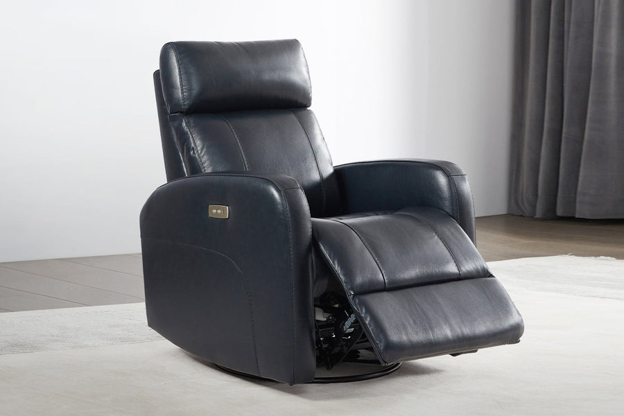 Valencia Dayna Top Grain Leather Power Swivel Glider Recline Chair, Navy Blue