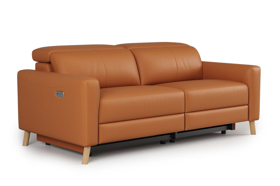 Valencia Elodie Top Grain Leather Loveseat Dual Recliners, Cognac