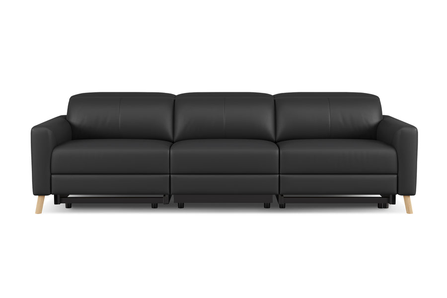 Valencia Elodie Top Grain Leather Three Seats with Double Recliners Lounge, Black