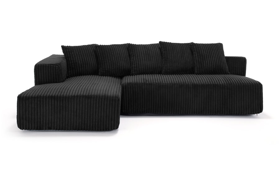 Valencia Alexus Corduroy Fabric Left Chaise Sectional Lounge, Black