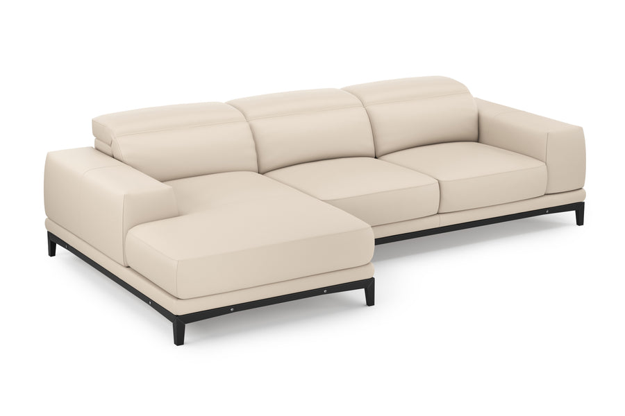 Valencia Valletta Top Grain Leather Three Seats with Left Chaise Lounge, Rose Beige