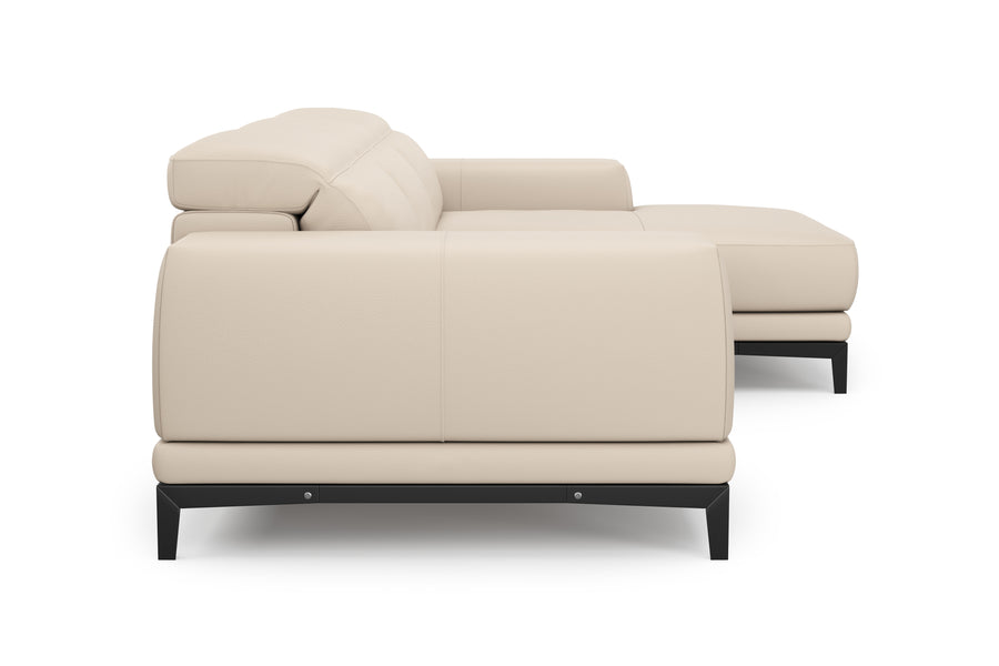 Valencia Valletta Top Grain Leather Three Seats with Right Chaise Lounge, Rose Beige