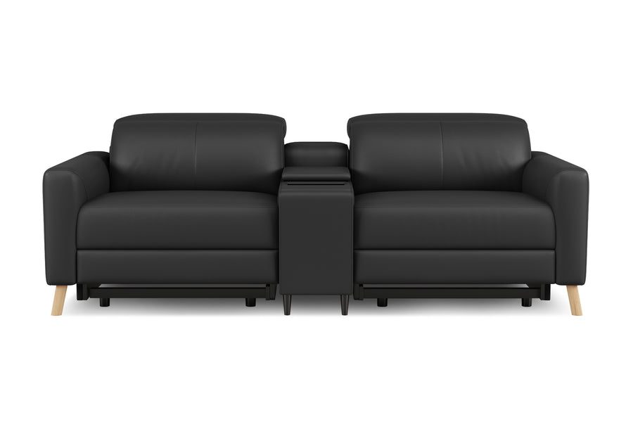 Valencia Elodie Top Grain Leather Loveseat with Console Lounge, Black