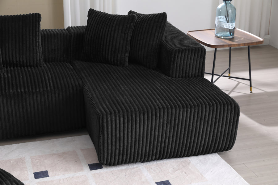 Valencia Alexus Corduroy Fabric U-Shape Sectional Lounge, Black