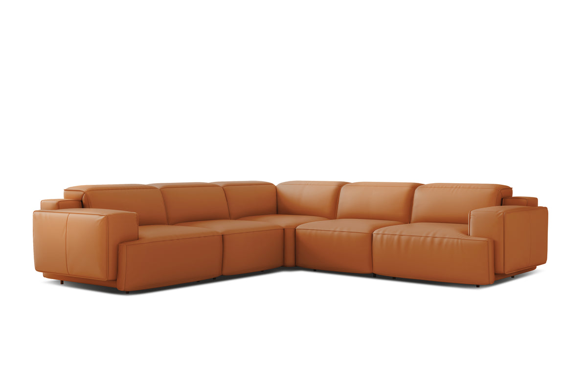 Valencia Valentina Leather Sectional L-Shape Recliner Lounge, Cognac