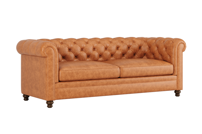 Valencia Aaliyah Top Grain Leather Wide Seat Sofa, Cognac Tan