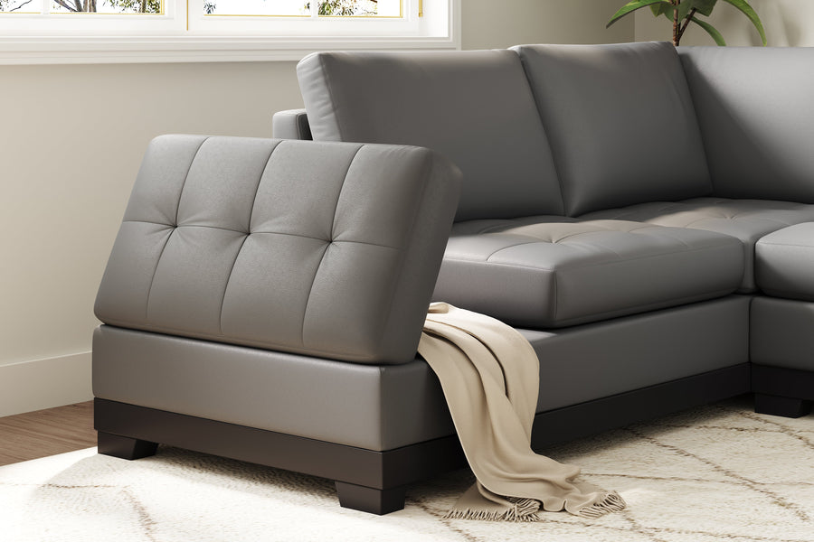 Valencia Aine Top Grain Leather Four Seats with Left Chaise Lounge, Charcoal Grey