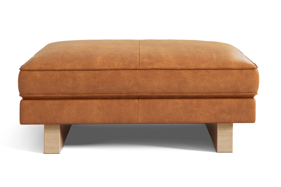 Valencia Alaina Top Grain Leather Ottoman, Tan