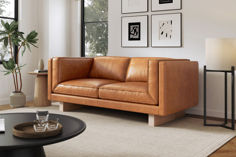 Valencia Alaina Top Grain Leather Loveseat Lounge, Tan