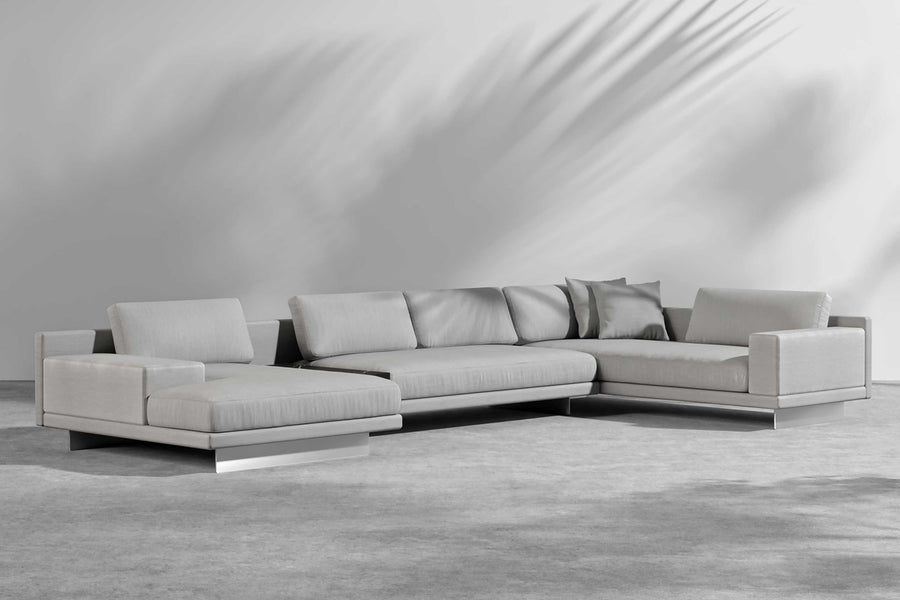 Valencia Alessandro Top Grain Leather Modular Sectional Left Chaise Lounge, Light Grey