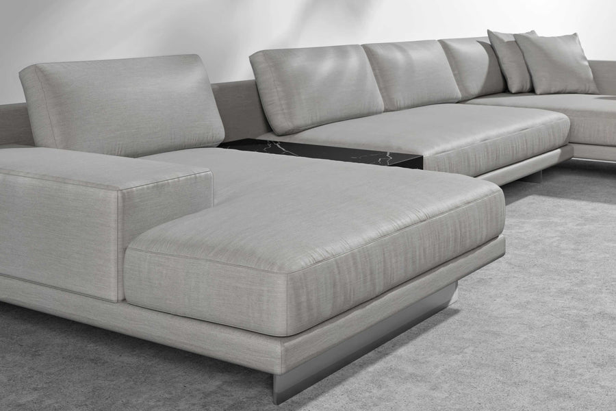 Valencia Alessandro Top Grain Leather Modular Sectional Left Chaise Lounge, Light Grey