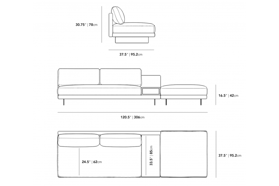 Valencia Alessandro Fabric Right Open End Sofa, Dark Grey