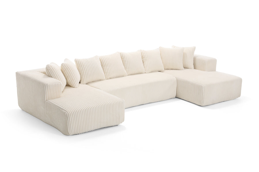 Valencia Alexus Corduroy Fabric U-Shape Sectional Lounge, Beige