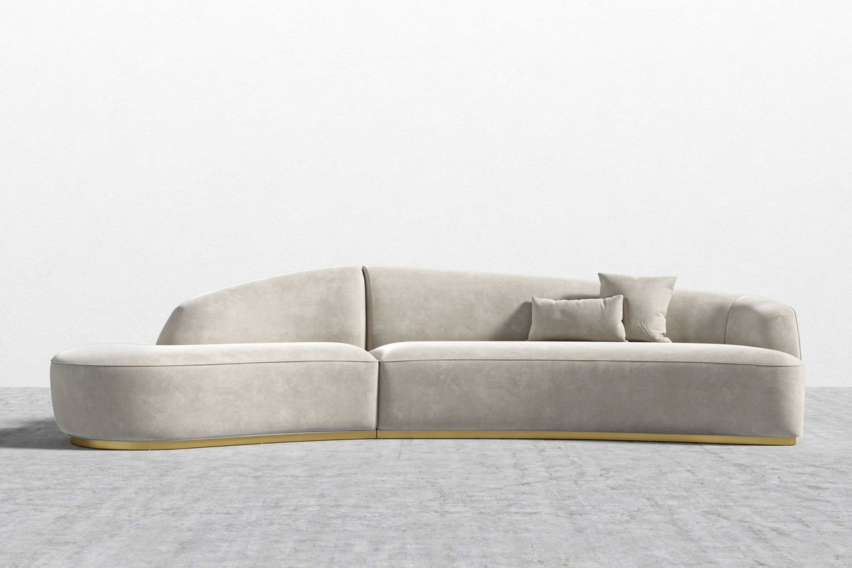 Valencia Andala Fabric Left Chaise Curved Sectional Sofa, Beige