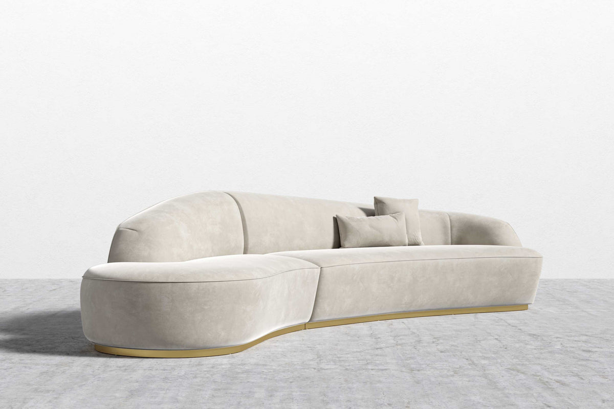 Valencia Andala Fabric Left Chaise Curved Sectional Sofa, Beige