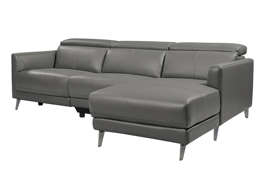 Valencia Andria Modern Right Hand Facing Top Grain Leather Reclining Sectional Lounge, Grey