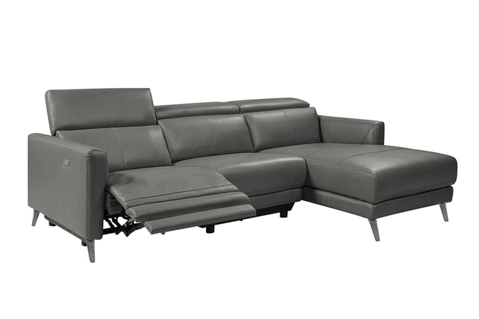 Valencia Andria Modern Right Hand Facing Top Grain Leather Reclining Sectional Lounge, Grey