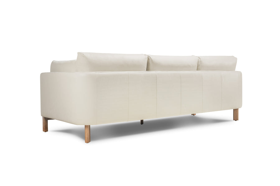 Matera Top Grain Leather Three Seats Lounge with Wooden Legs, Beige