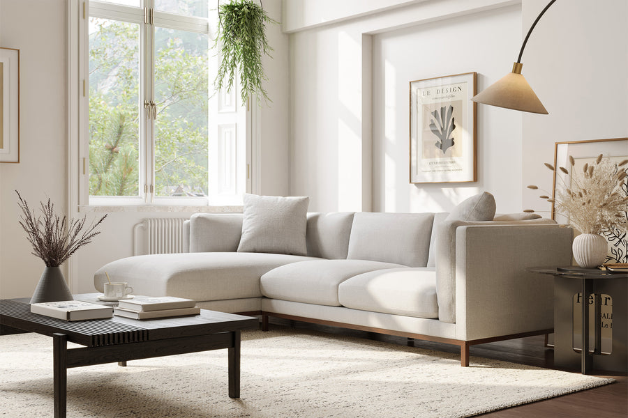 Valencia Bergen Fabric Sectional Lounge with Left Hand Facing Chaise, Beige