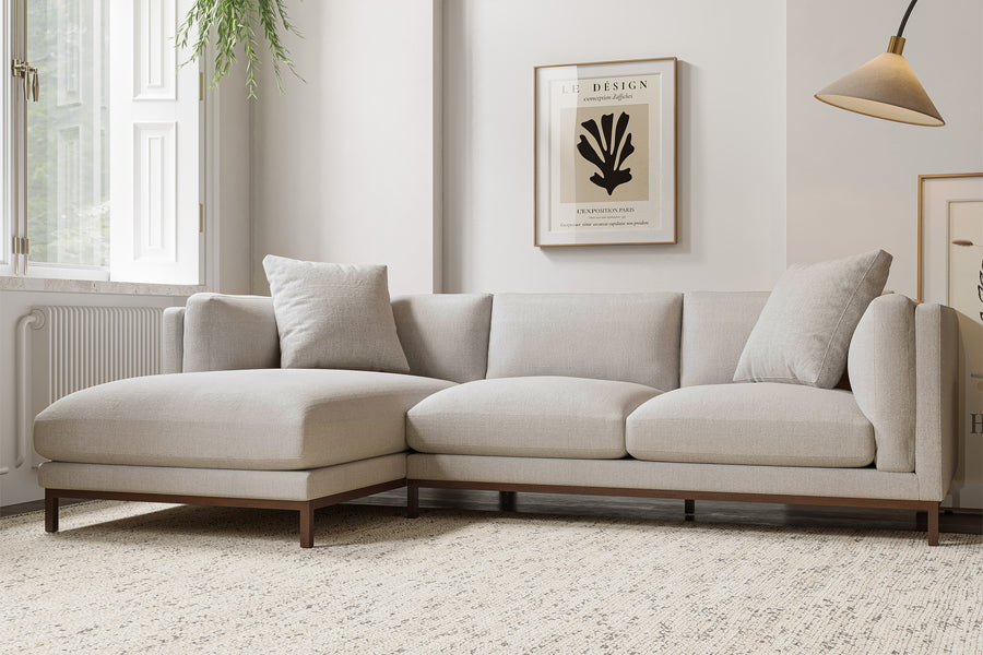 Valencia Bergen Fabric Sectional Lounge with Left Hand Facing Chaise, Beige