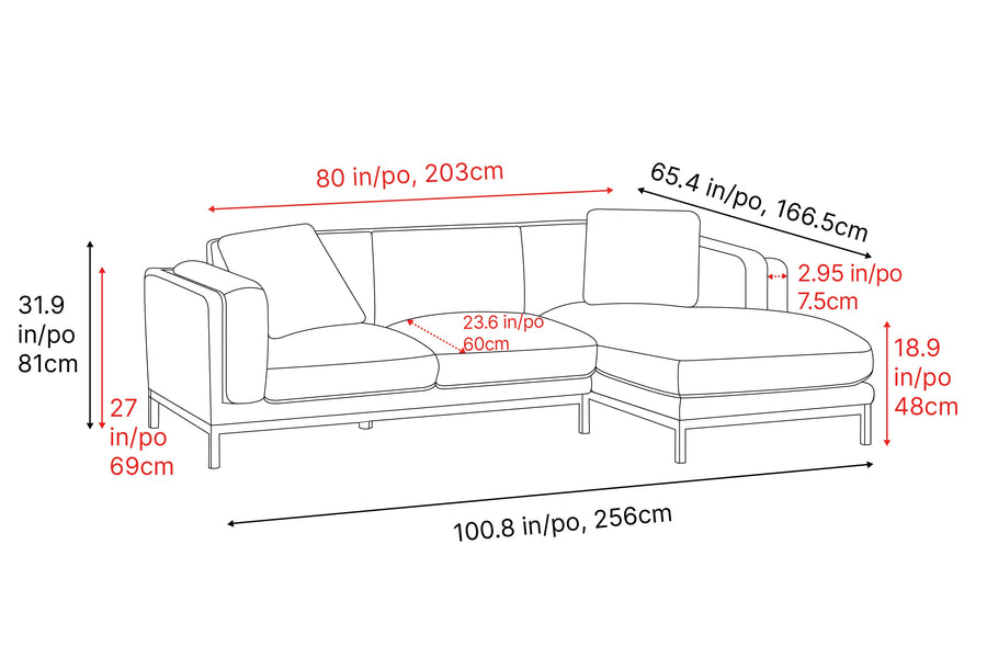 Valencia Bergen Fabric Sectional Lounge with Right Hand Facing Chaise, Beige