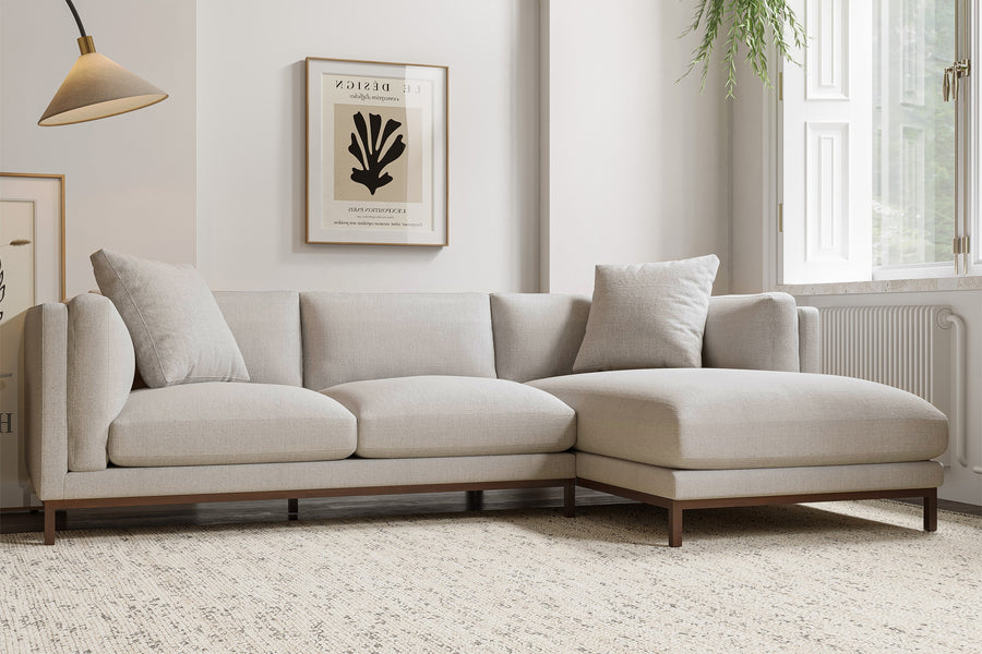 Valencia Bergen Fabric Sectional Lounge with Right Hand Facing Chaise, Beige