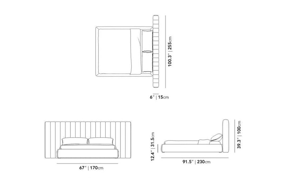 Valencia Beryl Boucle Fabric Queen Size Bed Frame, Light Grey