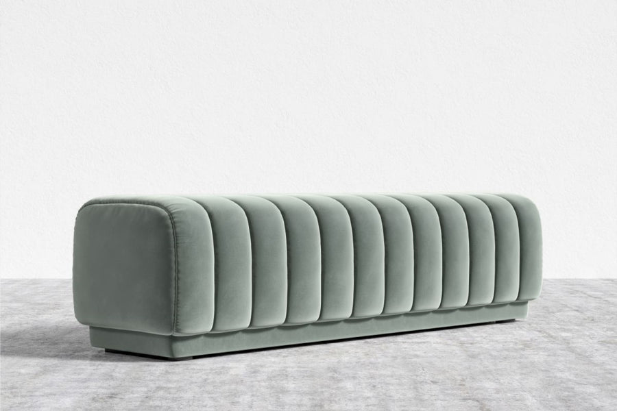 Valencia Beryl Velvet Fabric Bench, Moonstone