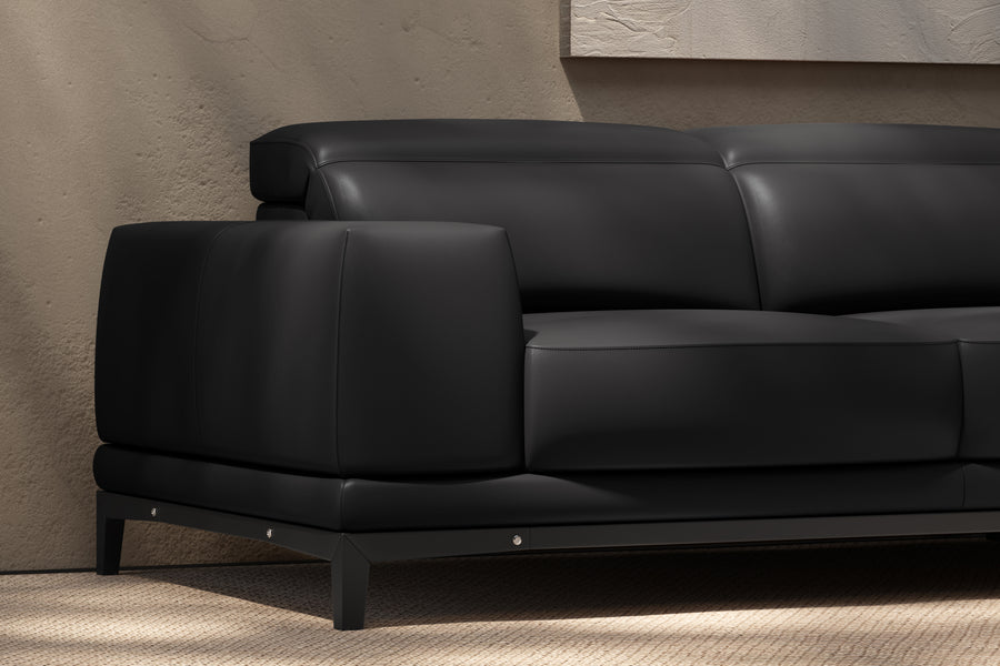 Valletta Sectional Leather Lounge, L-Shape & Right Chaise, Black