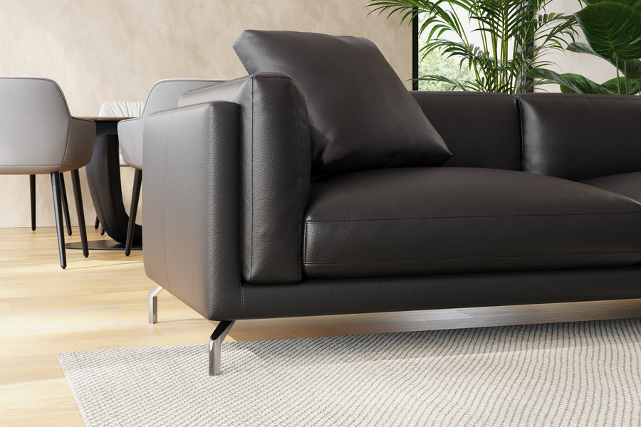 Valencia Zadar Leather Sofa with Right Chaise, Black