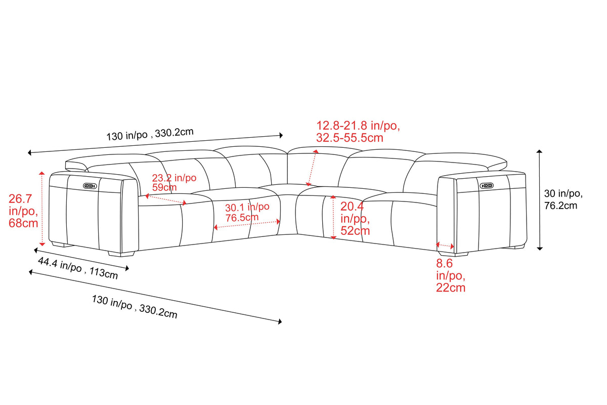 Valencia Carmen Leather LShape Dual Recliner Lounge, Black