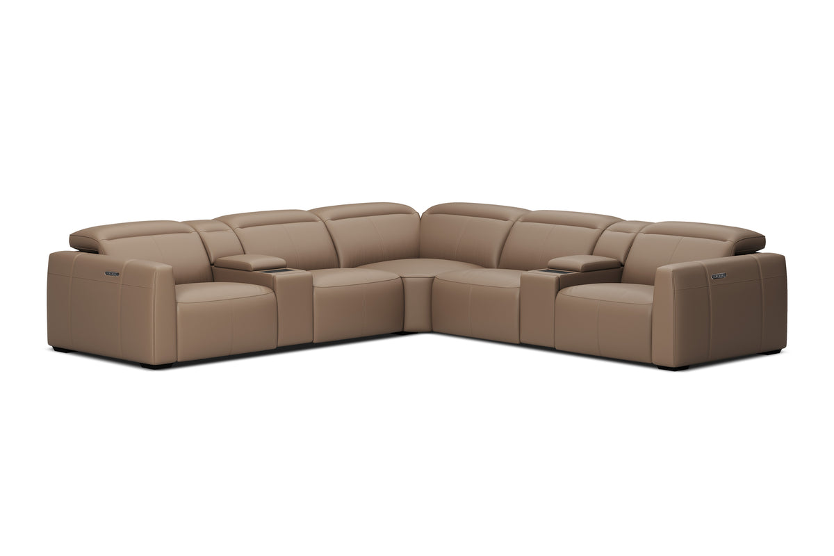 Valencia Carmen Leather L-Shape Dual Recliner with Console Lounge, Brown