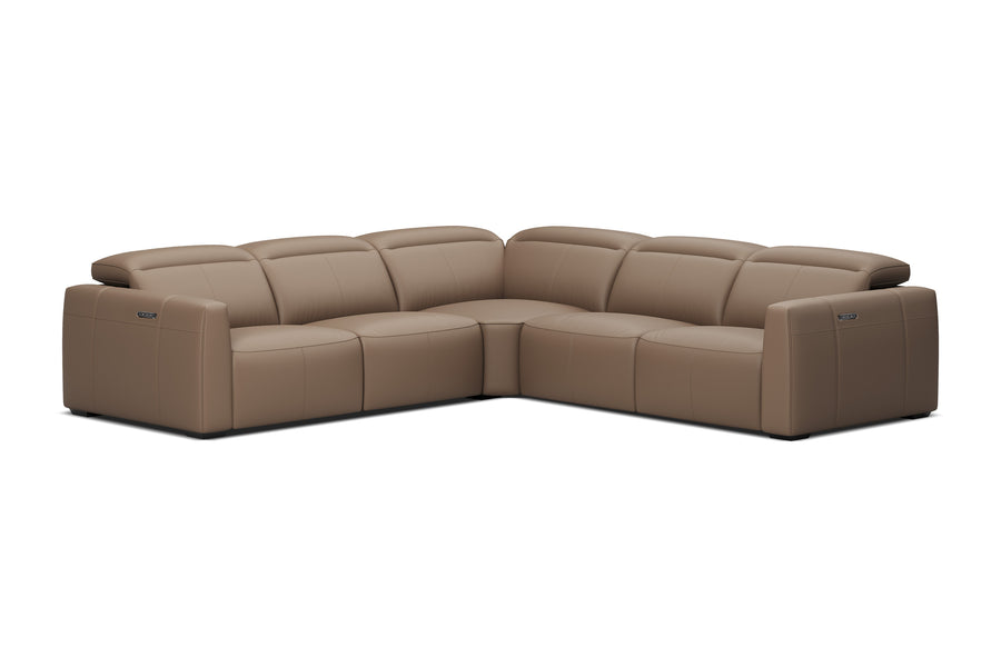 Valencia Carmen Leather L-Shape Dual Recliner Lounge, Brown