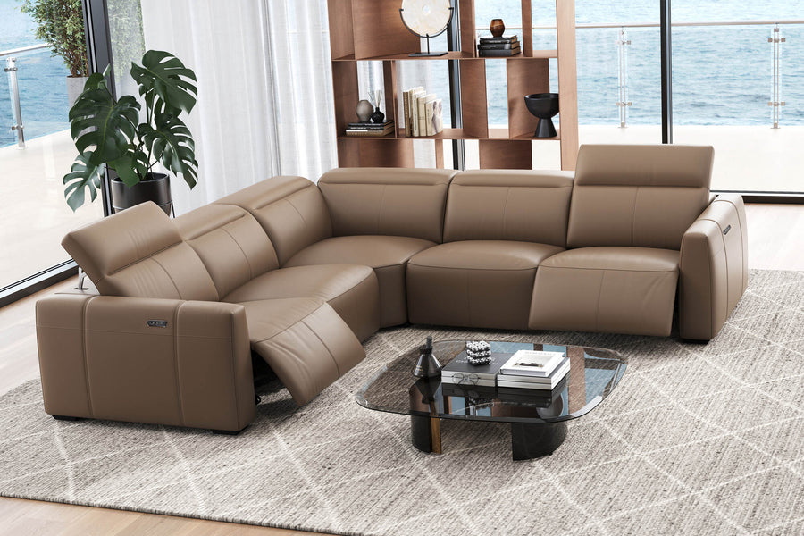 Valencia Carmen Leather L-Shape Dual Recliner Lounge, Brown