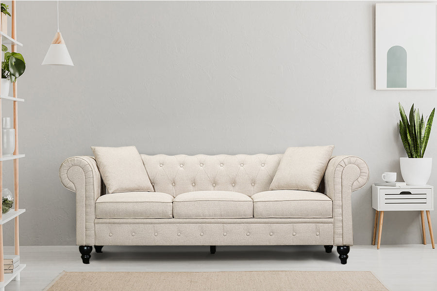 Valencia Cerna Fabric Chesterfield Lounge, Beige Color