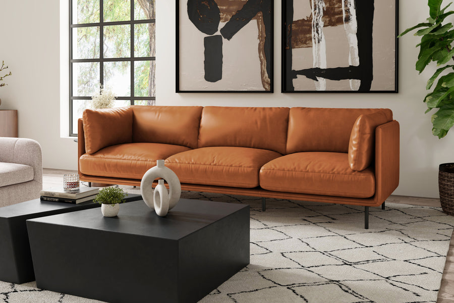 Valencia Chloe Contemporary Leather Three Seats Wide Lounge, Cognac