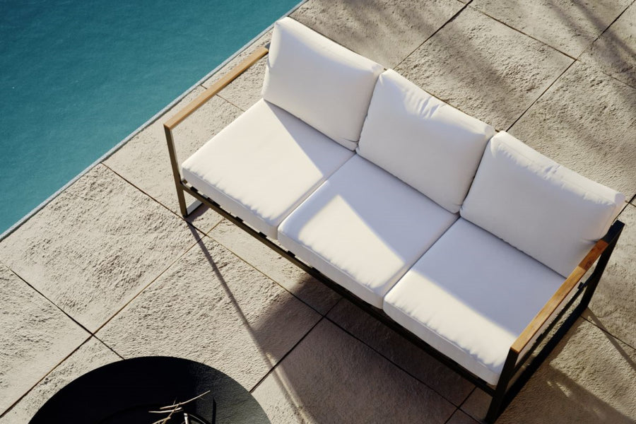 Valencia Cielo Fabric Outdoor Three Seats Sofa, White