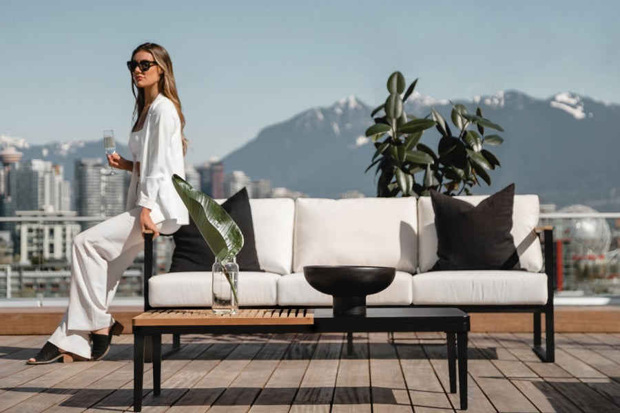 Valencia Cielo Fabric Outdoor Three Seats Sofa, White