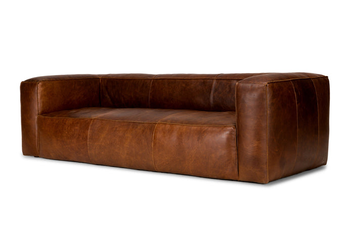 Graz Leather Grande Three Seat Sofa, Dark Chocolate Color
