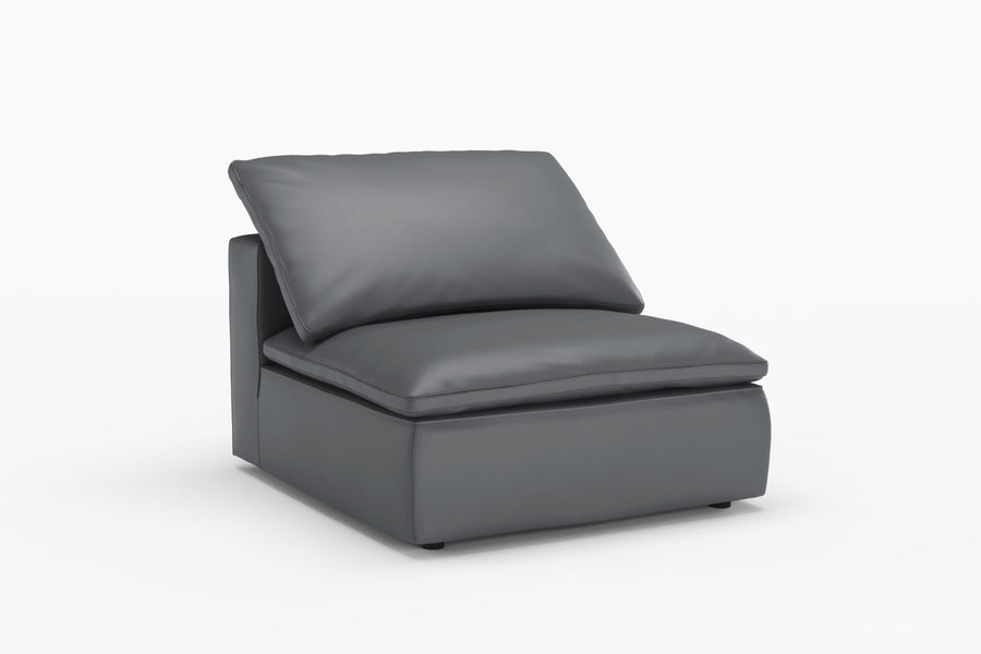 Valencia Claire Full-Aniline Leather Three Seats with 3 Ottomans Cloud Feel Sofa, Charcoal Grey