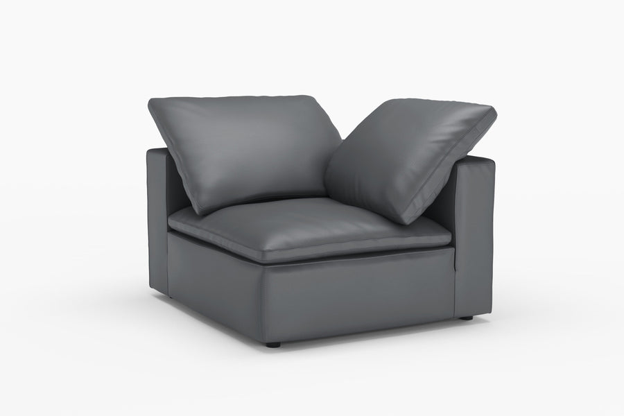 Valencia Claire Full-Aniline Leather Three Seats with 2 Ottomans Cloud Feel Sofa, Charcoal Grey