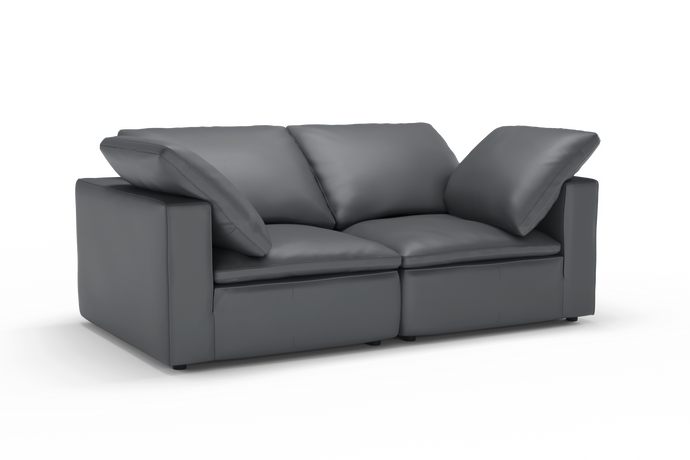 Valencia Claire Full-Aniline Leather Loveseat Cloud Feel Lounge, Charcoal Grey